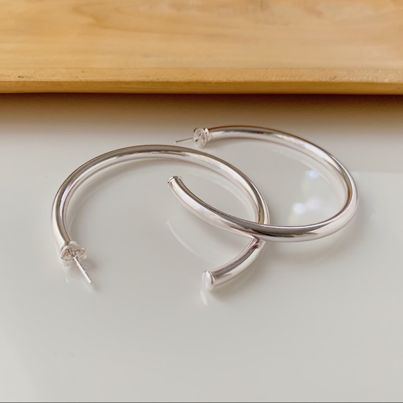 Silver Tube Hoops | 18k White Gold Filled - Picture 3 of 5